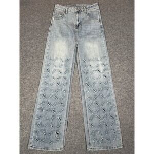 Steps New York Women Lattice Cut Out Straight Leg Denim Pants 26x30 Large